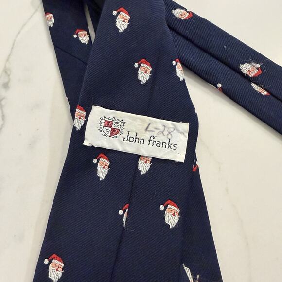 Vintage John Franks Holiday Christmas Tie Santa Navy Blue Red White Mens - Picture 4 of 7